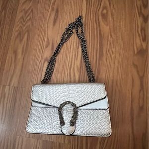 silver snakeskin shoulder bag